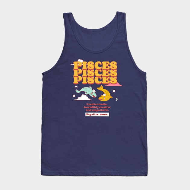 Funny Cute Pisces Zodiac Sign Tank Top by Freckle Face